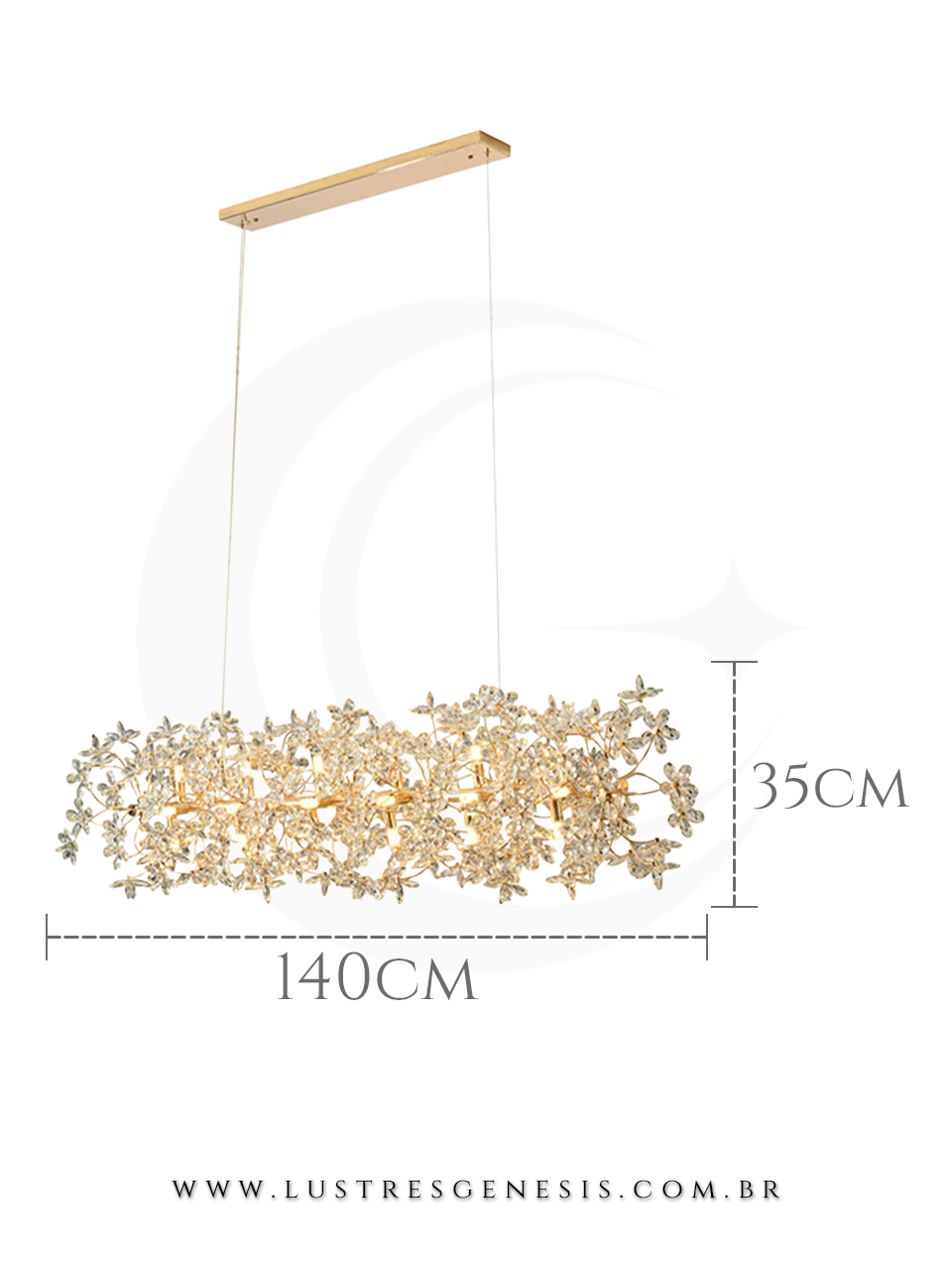 Luminaria de Teto Pendente de Cristal Moderno DCD06245 Dourado 140x35cm, Sala de Jantar, Suite Master, Banheiro, Mesa Area Gourmet